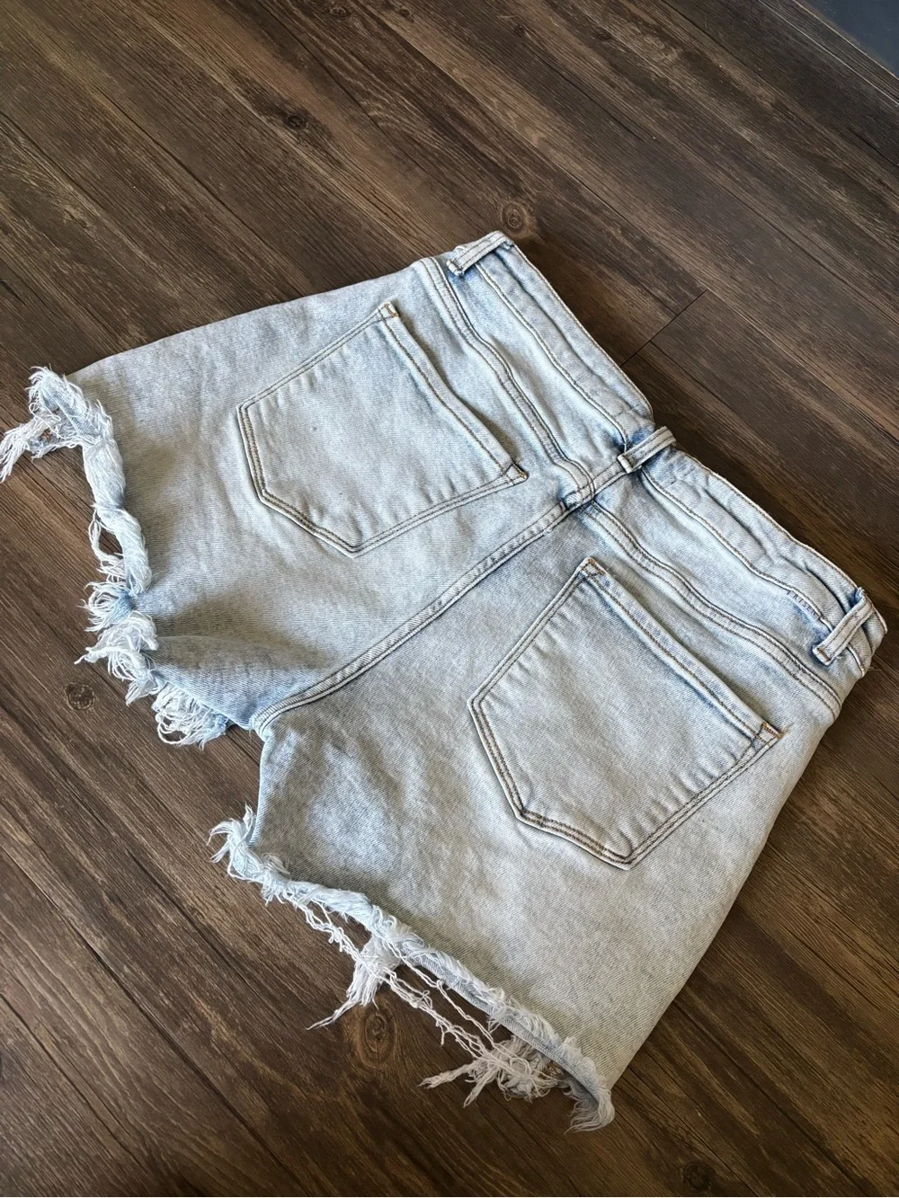 High-Rise Light Blue Distressed Denim Shorts - Picture 6 of 6